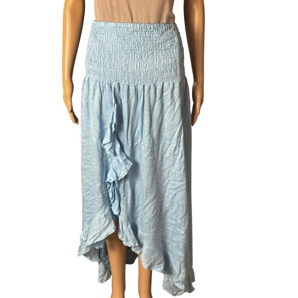 Raviya Boho Hi-lo Lt Blue Skirt Ruffles Elastic Sz Large